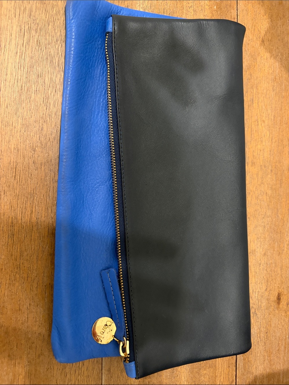 Two-Tone Black and Blue Fold-Over Clutch